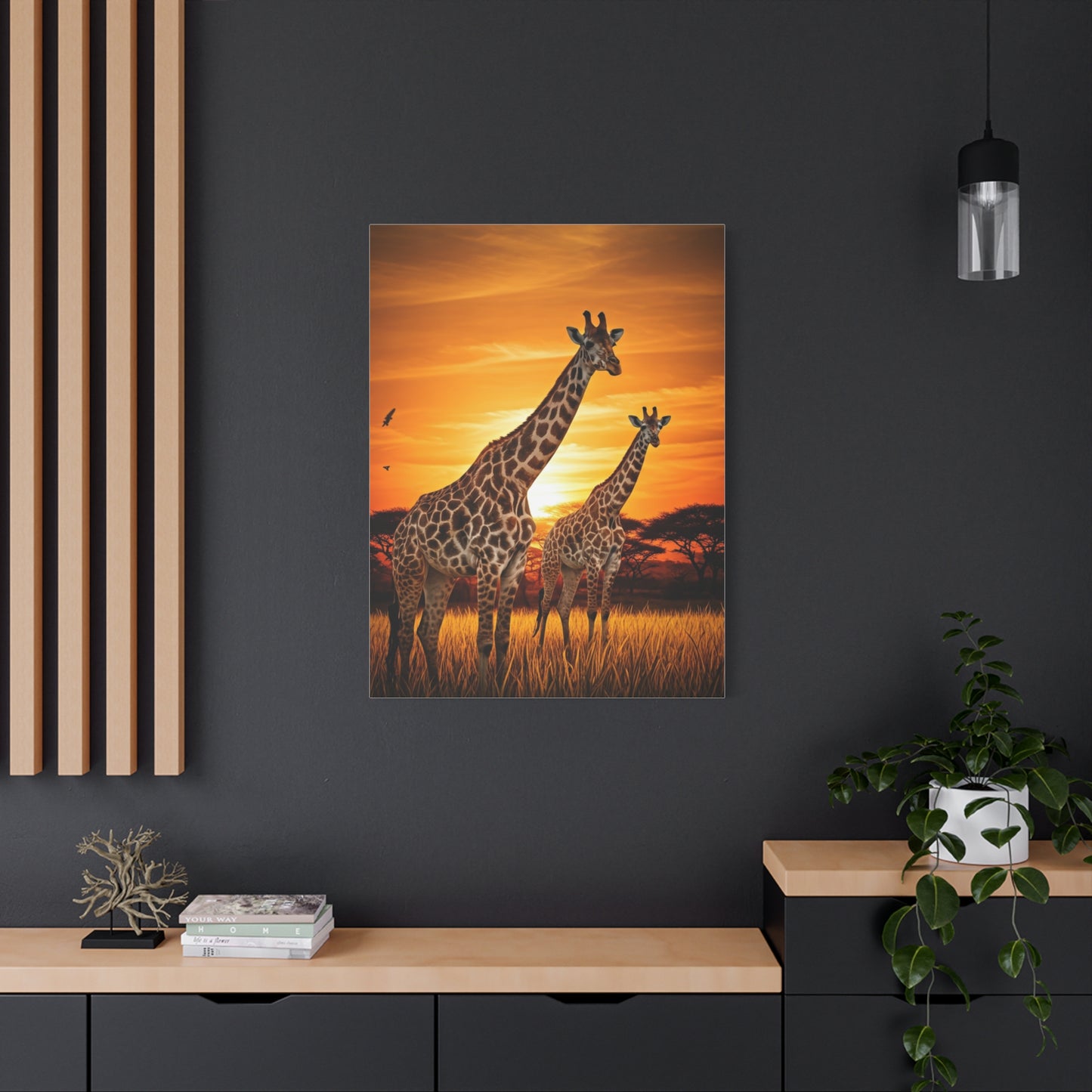 Giraffe Family at Golden Sunset Wall Art & Canvas Prints