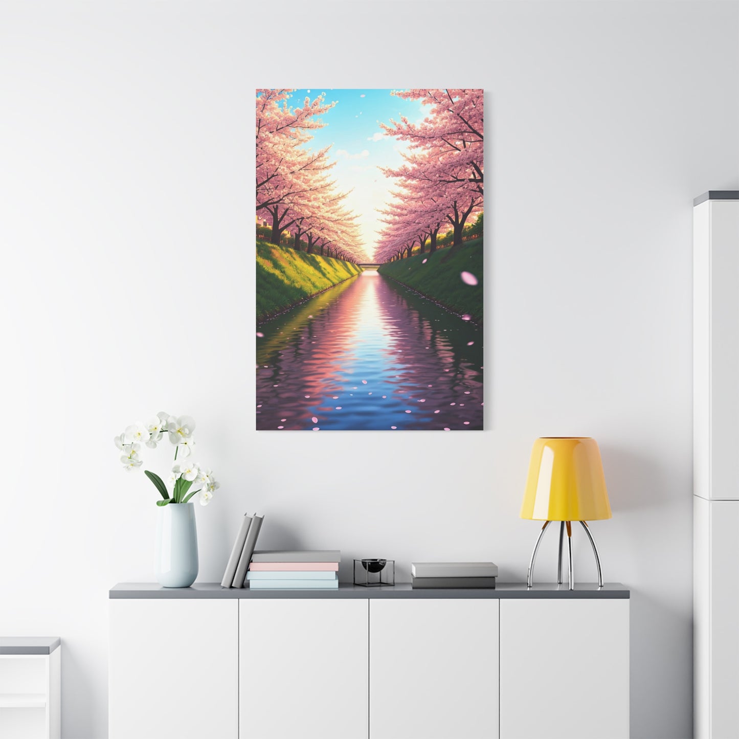 Sakura River Reflection Spring Landscape Wall Art & Canvas Prints