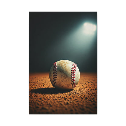 Baseball on Dirt Field Under Stadium Light Wall Art & Canvas Prints