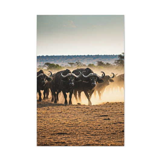 Wild Buffalo Herd in Dusty Savannah Wall Art & Canvas Prints