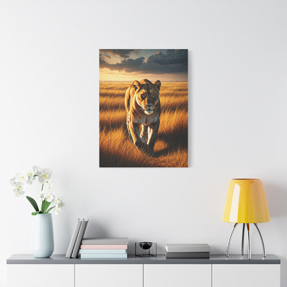 Majestic Lion Walking Through Savannah Grass Wall Art & Canvas Prints