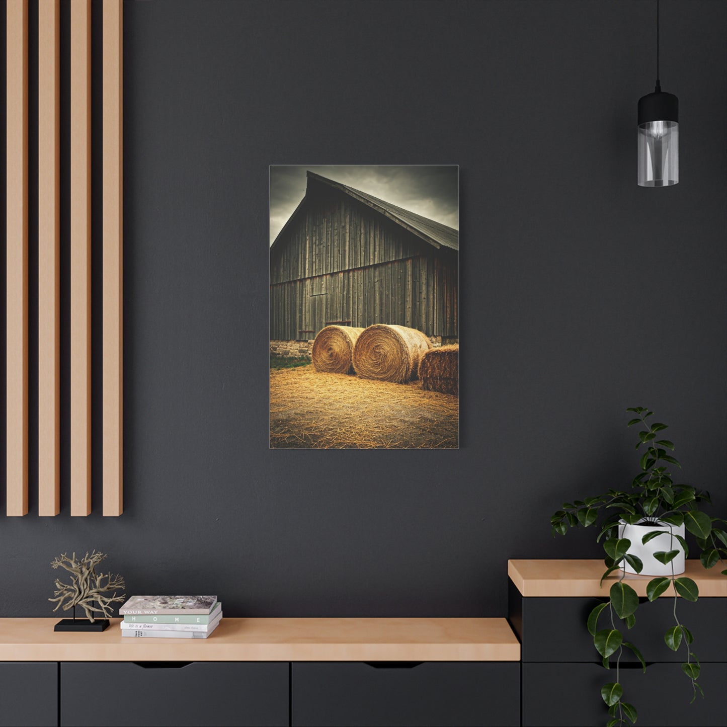 Hay Bales Resting by the Old Barn Wall Art & Canvas Prints