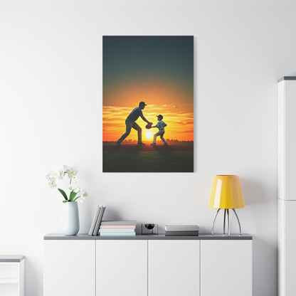 Father and Child Baseball Sunset Moment Wall Art & Canvas Prints