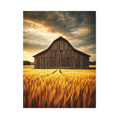 Golden Wheatfield Barn at Sunset Wall Art & Canvas Prints