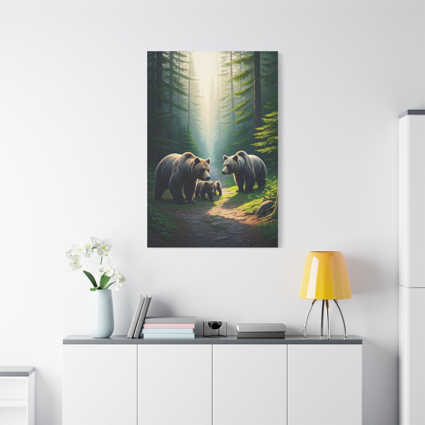 Bear Family Forest Path Scene Wall Art & Canvas Prints