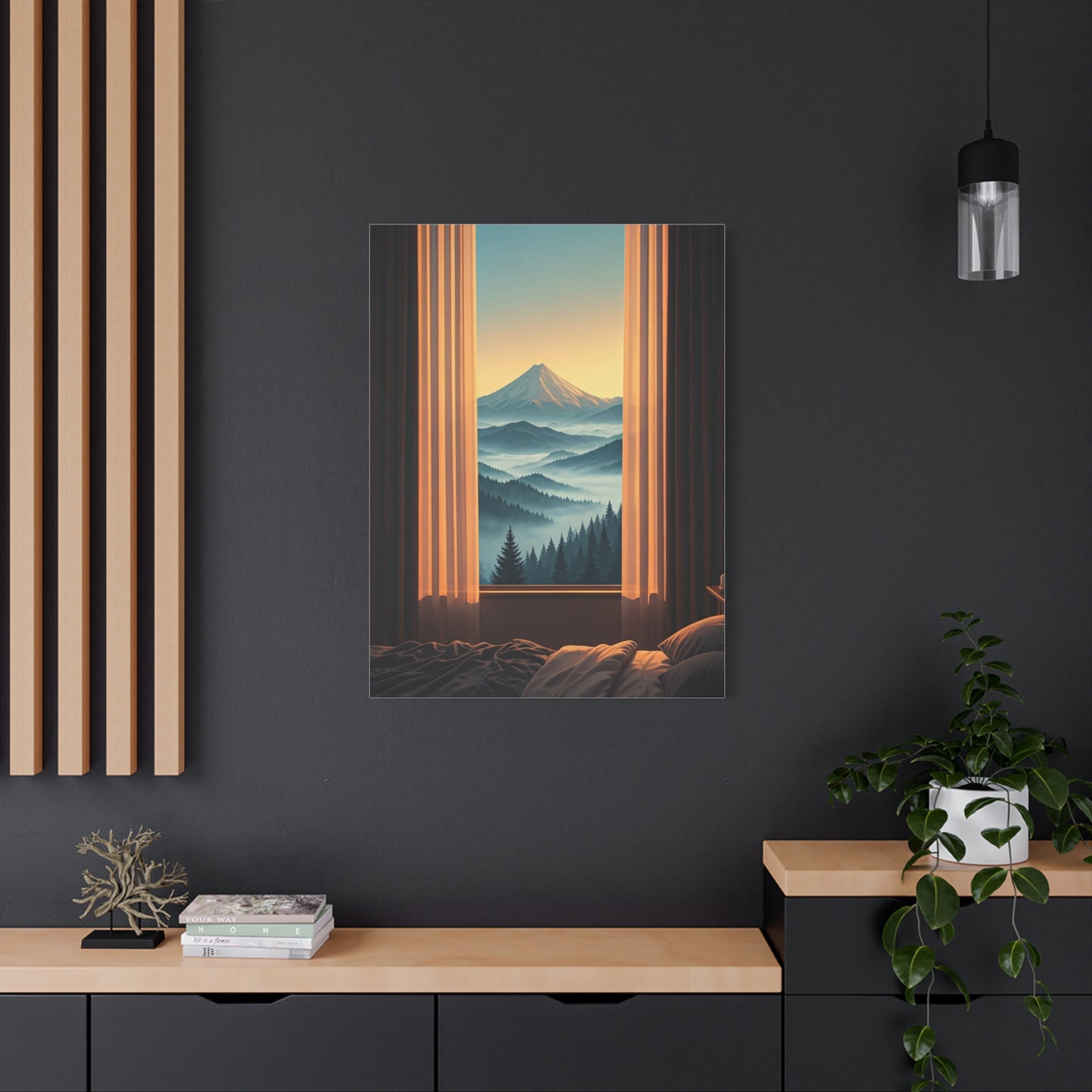 Mountain View Through Window Tranquil Interior Wall Art & Canvas Prints