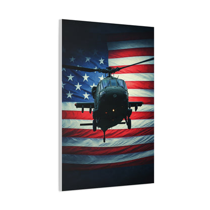 Helicopter Over American Flag Tribute Wall Art & Canvas Prints