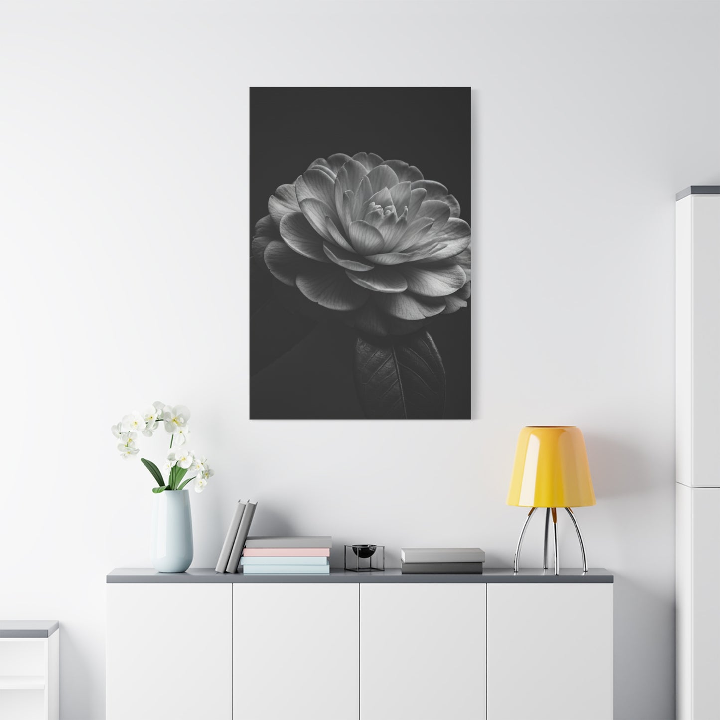 Camellia Bloom in Shadow Monochrome Wall Art & Canvas Prints