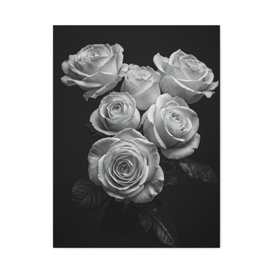 Classic White Rose Bouquet Monochrome Wall Art & Canvas Prints