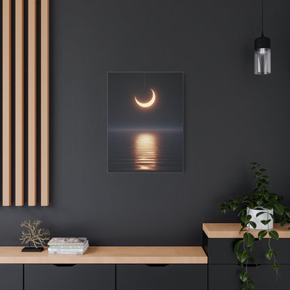 Crescent Moon Reflection Over Calm Water Wall Art & Canvas Prints