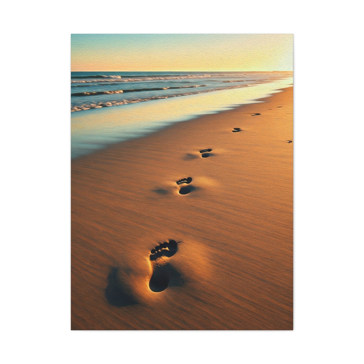 Golden Footprints in Sunset Sand Wall Art & Canvas Prints