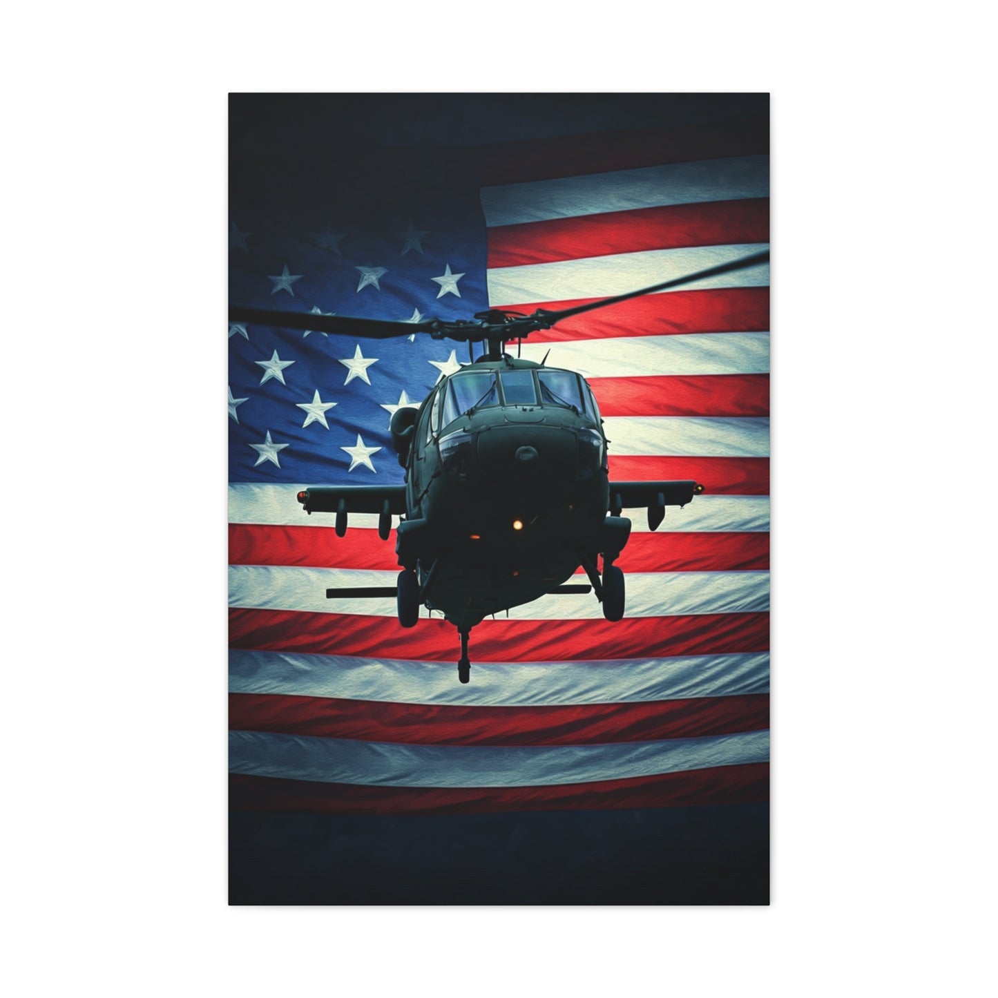 Helicopter Over American Flag Tribute Wall Art & Canvas Prints