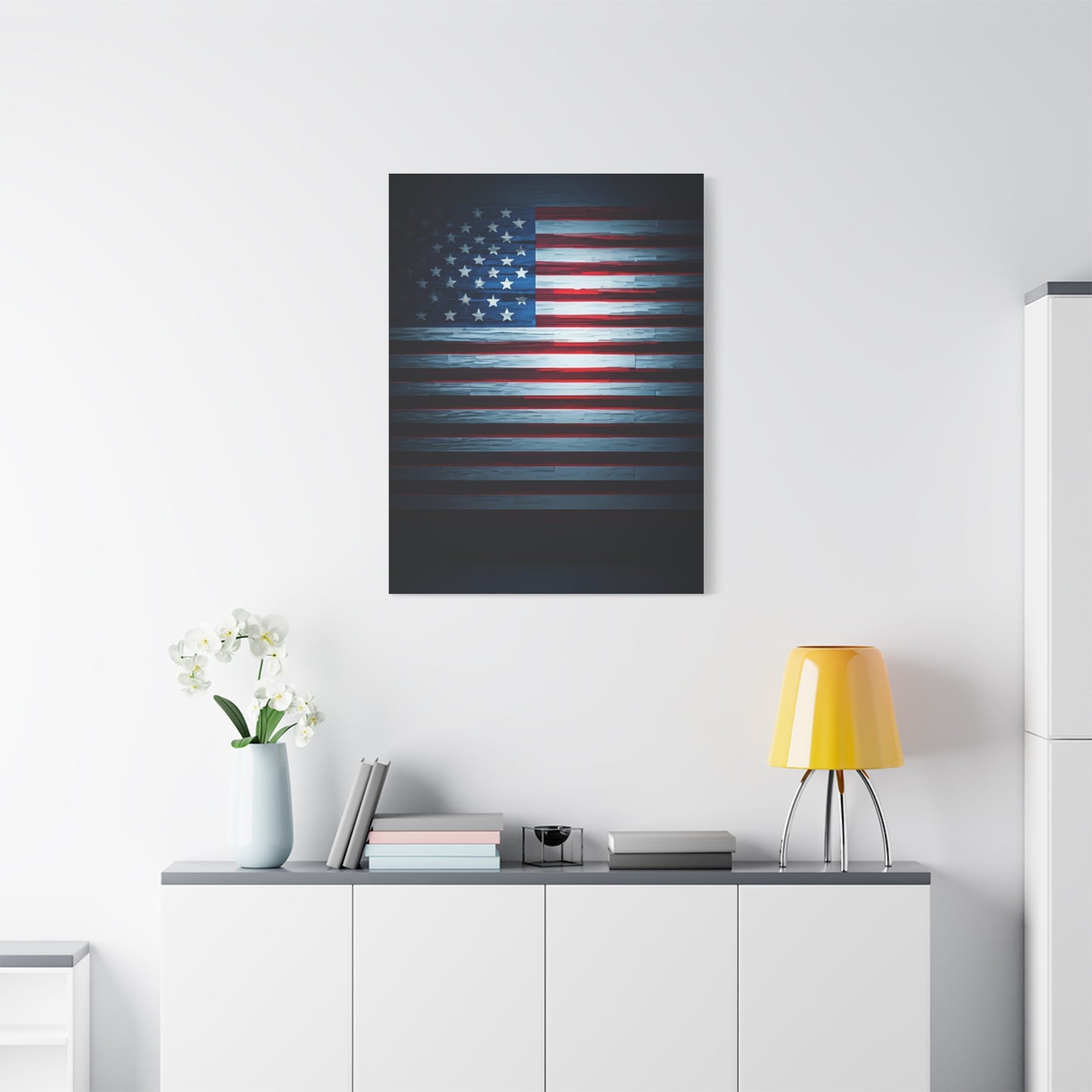 Minimalist Dark American Flag Glow Wall Art & Canvas Prints
