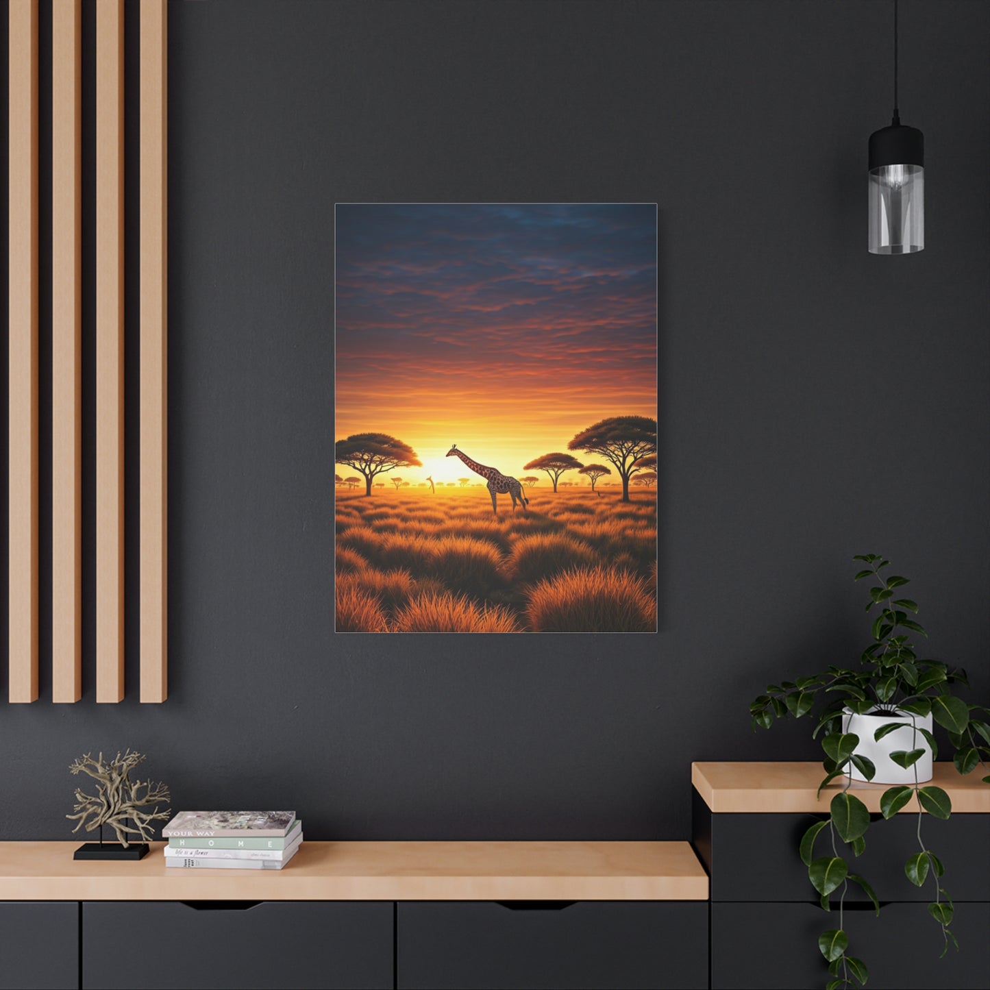 Savannah Giraffe Sunset Silhouette Wall Art & Canvas Prints