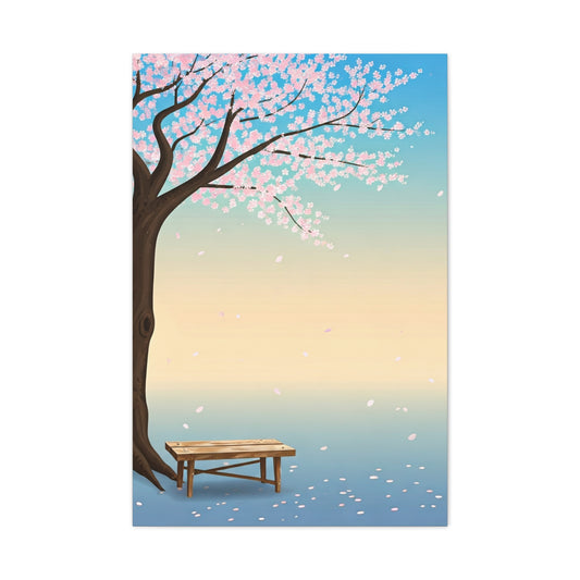 Minimal Sakura Tree With Bench Spring Serenity Wall Art & Canvas Prints
