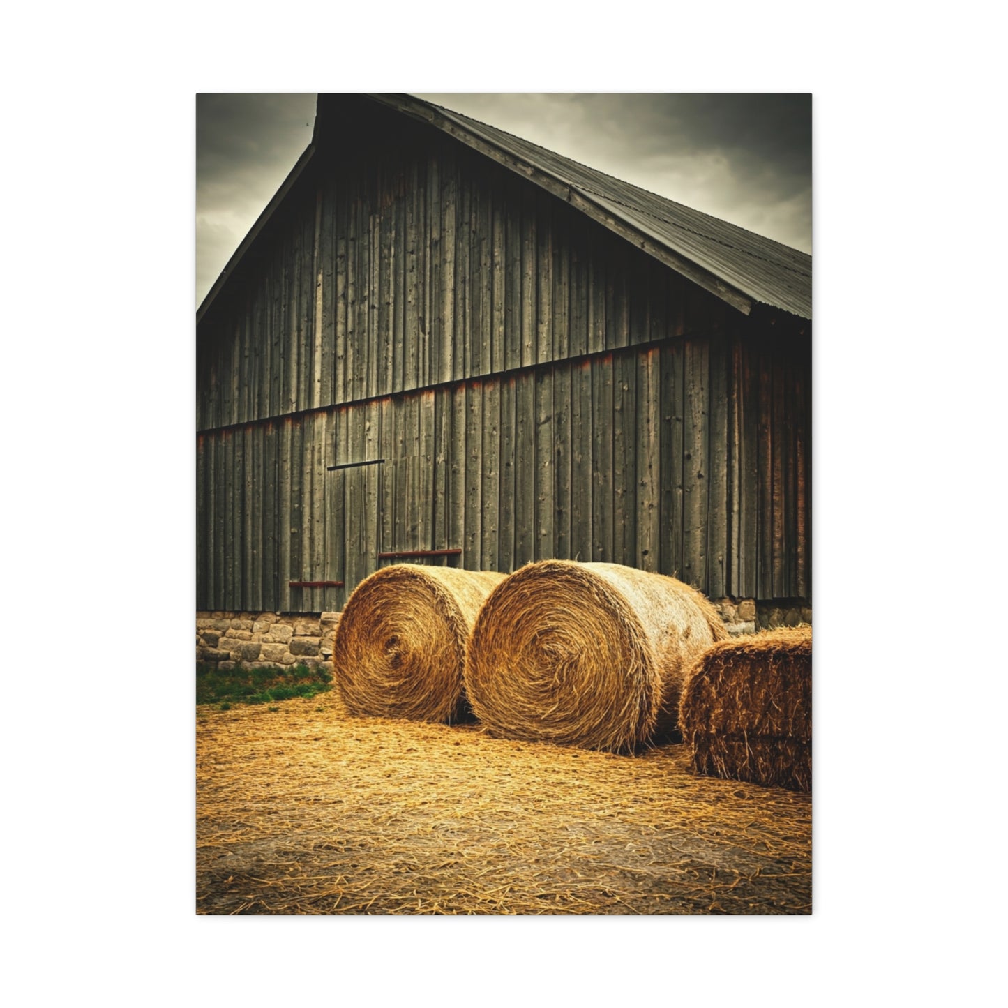 Hay Bales Resting by the Old Barn Wall Art & Canvas Prints