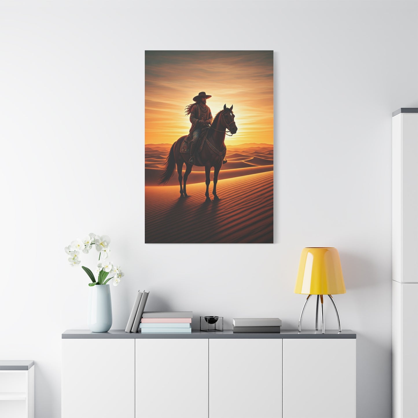 Desert Rider at Golden Sunset Wall Art & Canvas Prints