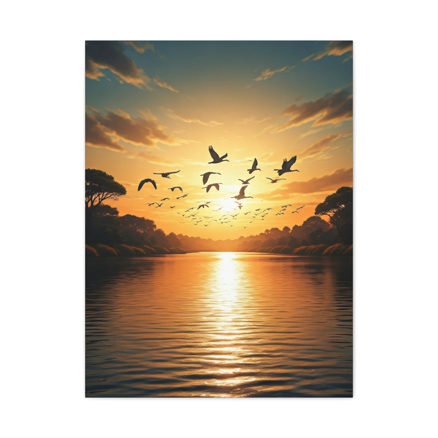 Birds in Flight Over Radiant Ocean Sunset Wall Art & Canvas Prints