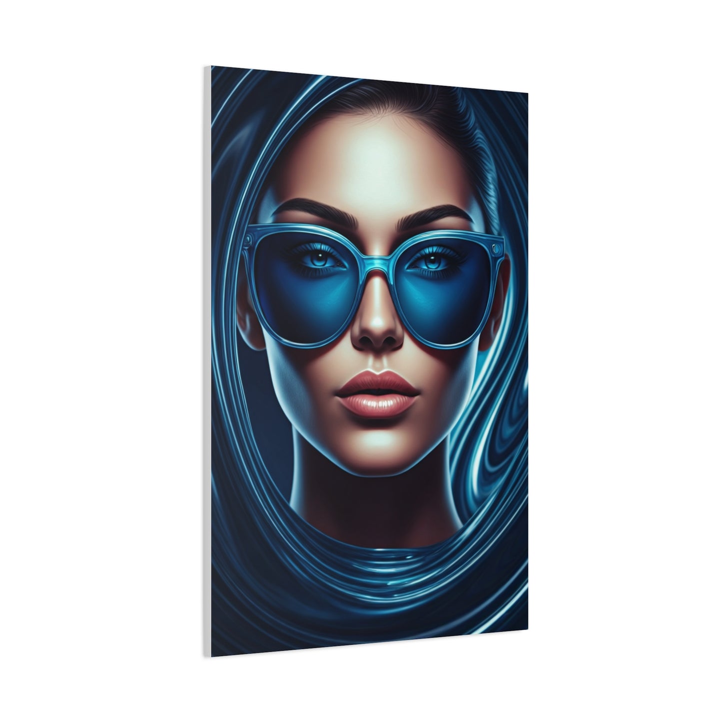 Futuristic Blue Portrait with Reflective Glasses Wall Art & Canvas Prints