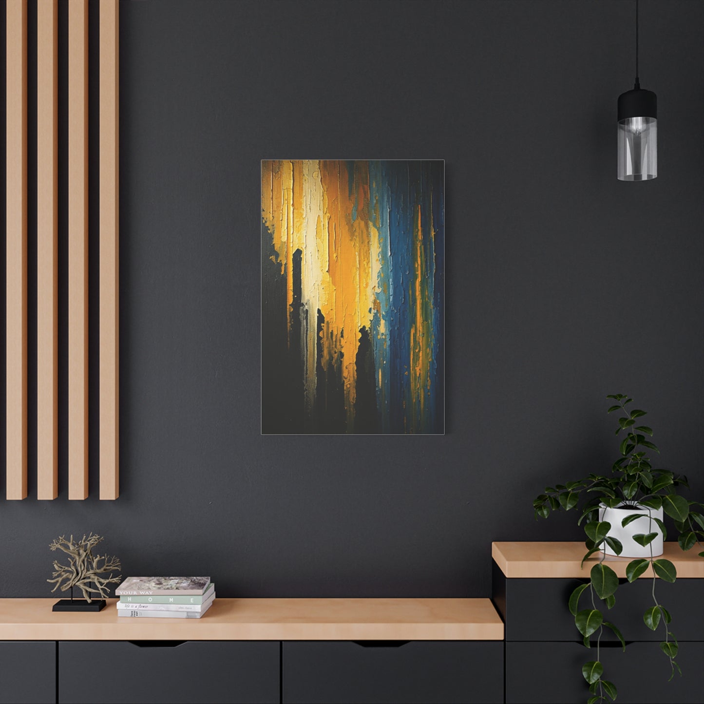 Vertical Gold and Blue Abstract Wall Art & Canvas Prints