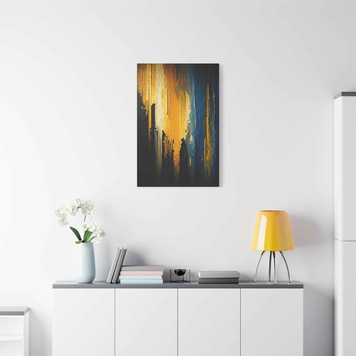 Vertical Gold and Blue Abstract Wall Art & Canvas Prints