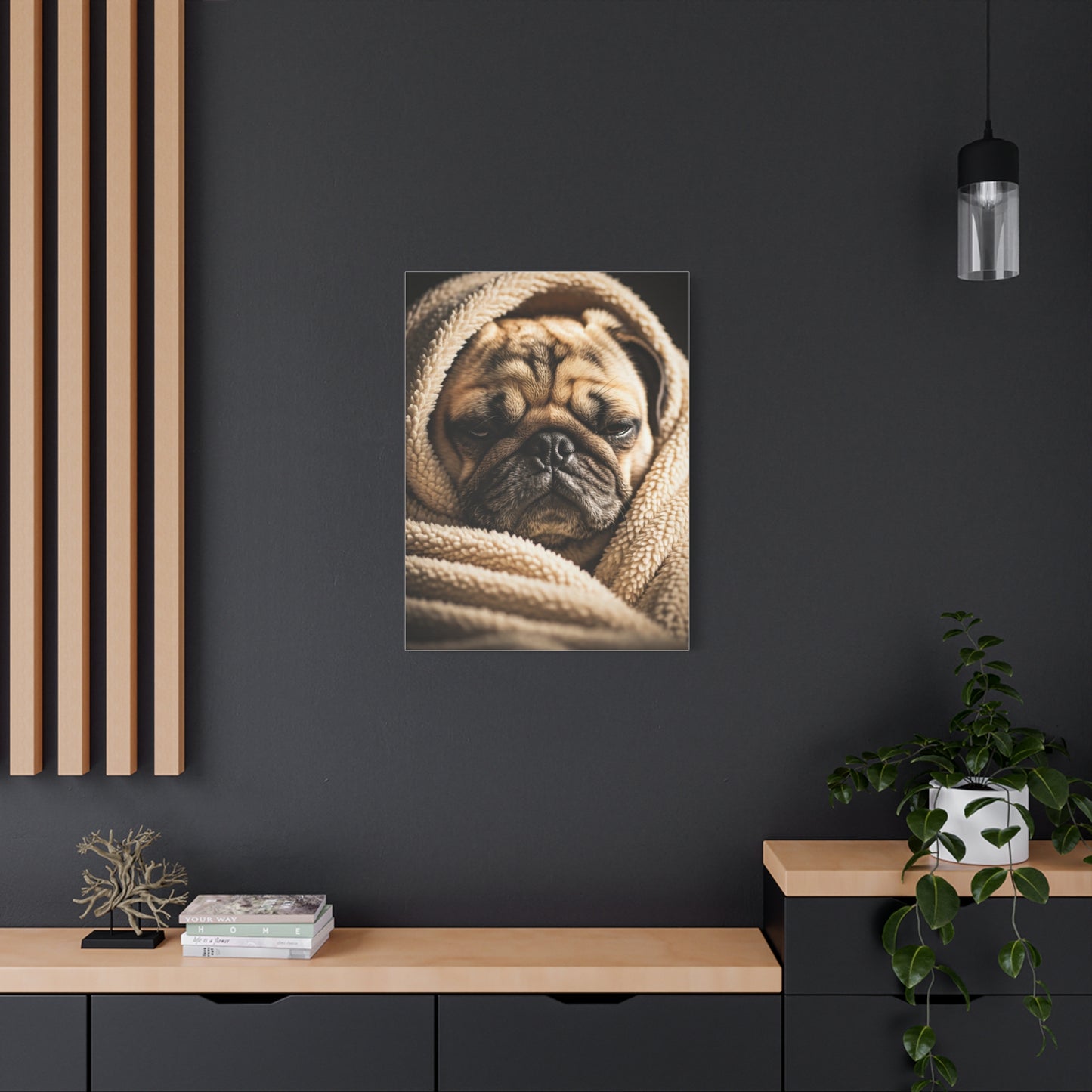 Wrapped in Warmth Pug Wall Art & Canvas Print
