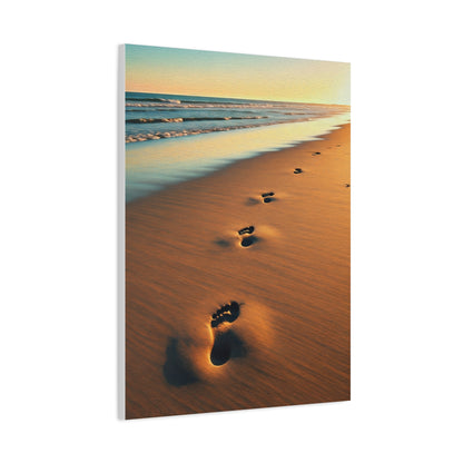 Golden Footprints in Sunset Sand Wall Art & Canvas Prints