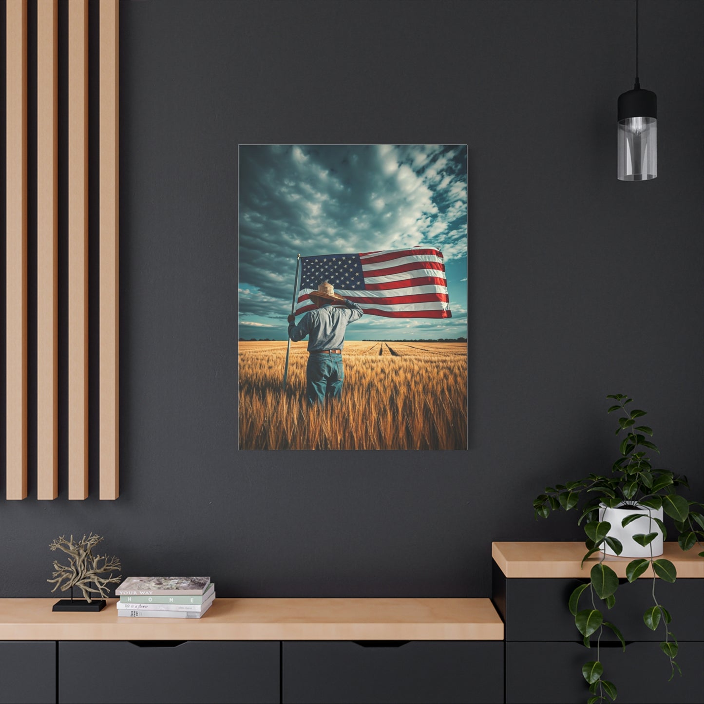 American Flag Over Golden Fields Wall Art & Canvas Prints