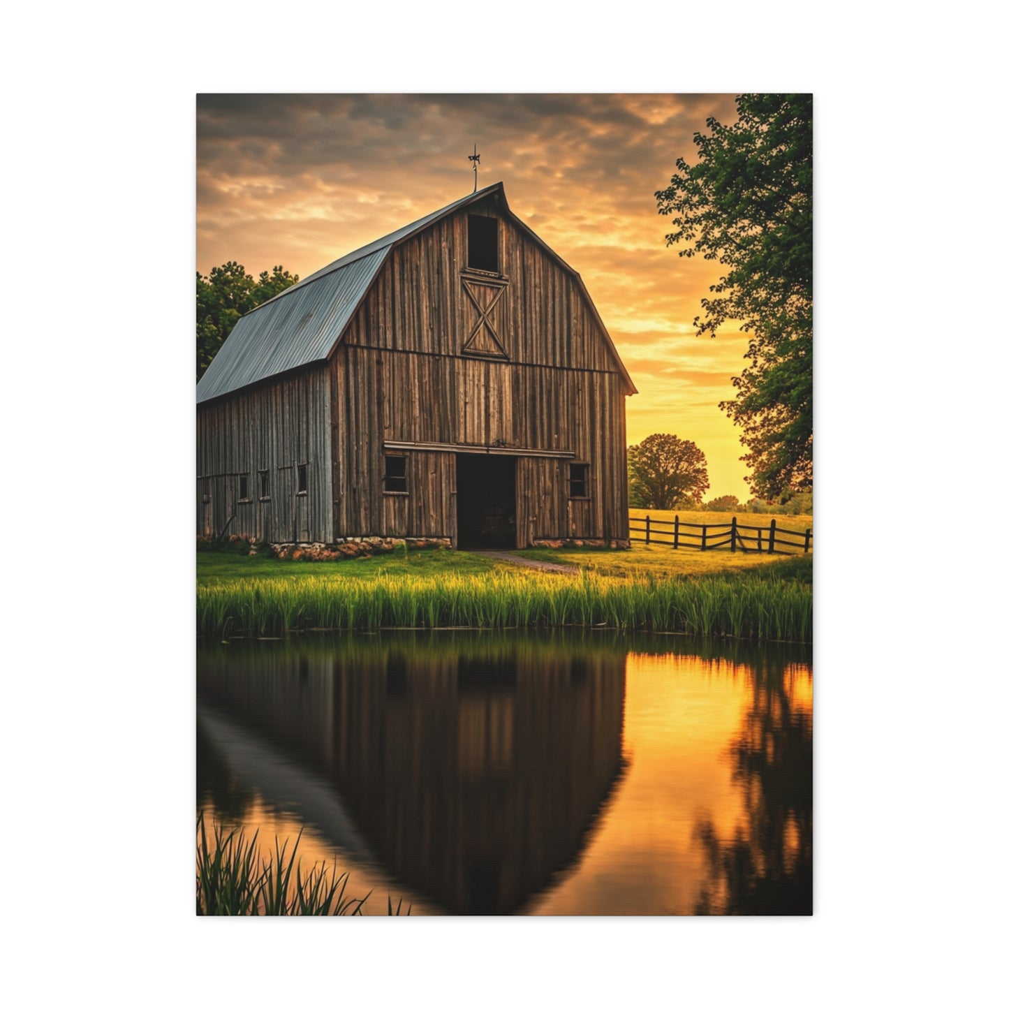 Barn Reflections at Golden Hour Wall Art & Canvas Prints