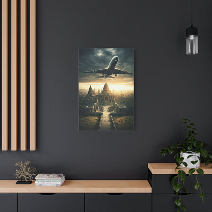 Airliner Over Ancient City Sunrise Wall Art & Canvas Prints