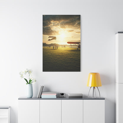 Golden Airfield Takeoff Moment Wall Art & Canvas Prints