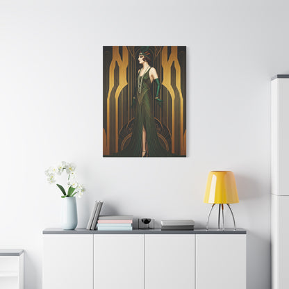 Emerald Deco Flapper Elegance Wall Art & Canvas Prints