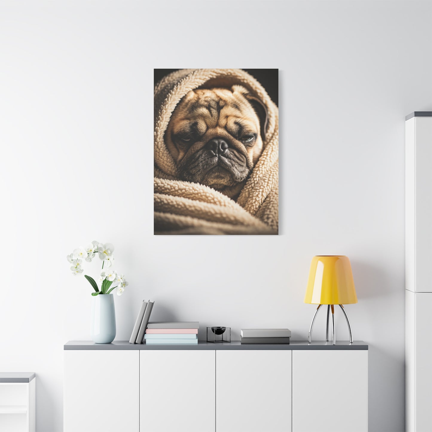 Wrapped in Warmth Pug Wall Art & Canvas Print
