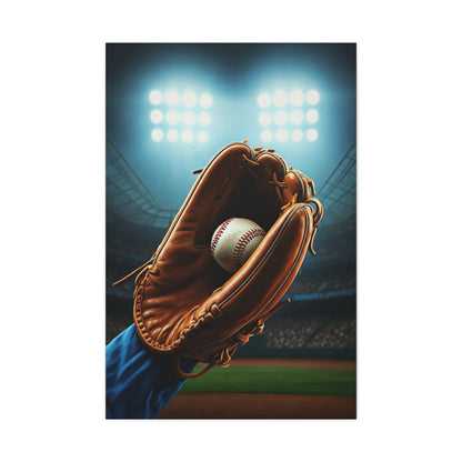 Baseball Glove Catch Under Stadium Lights Wall Art & Canvas Prints