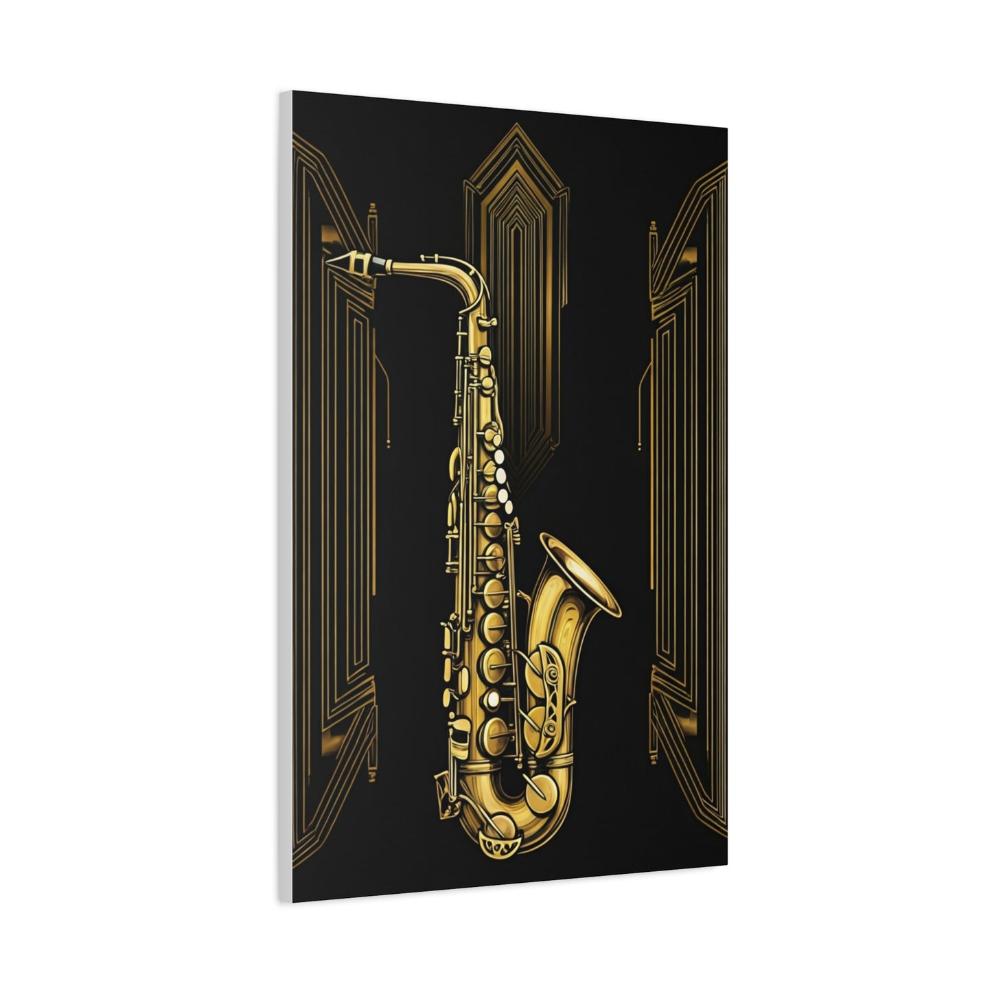 Golden Jazz Saxophone Art Deco Wall Art & Canvas Prints