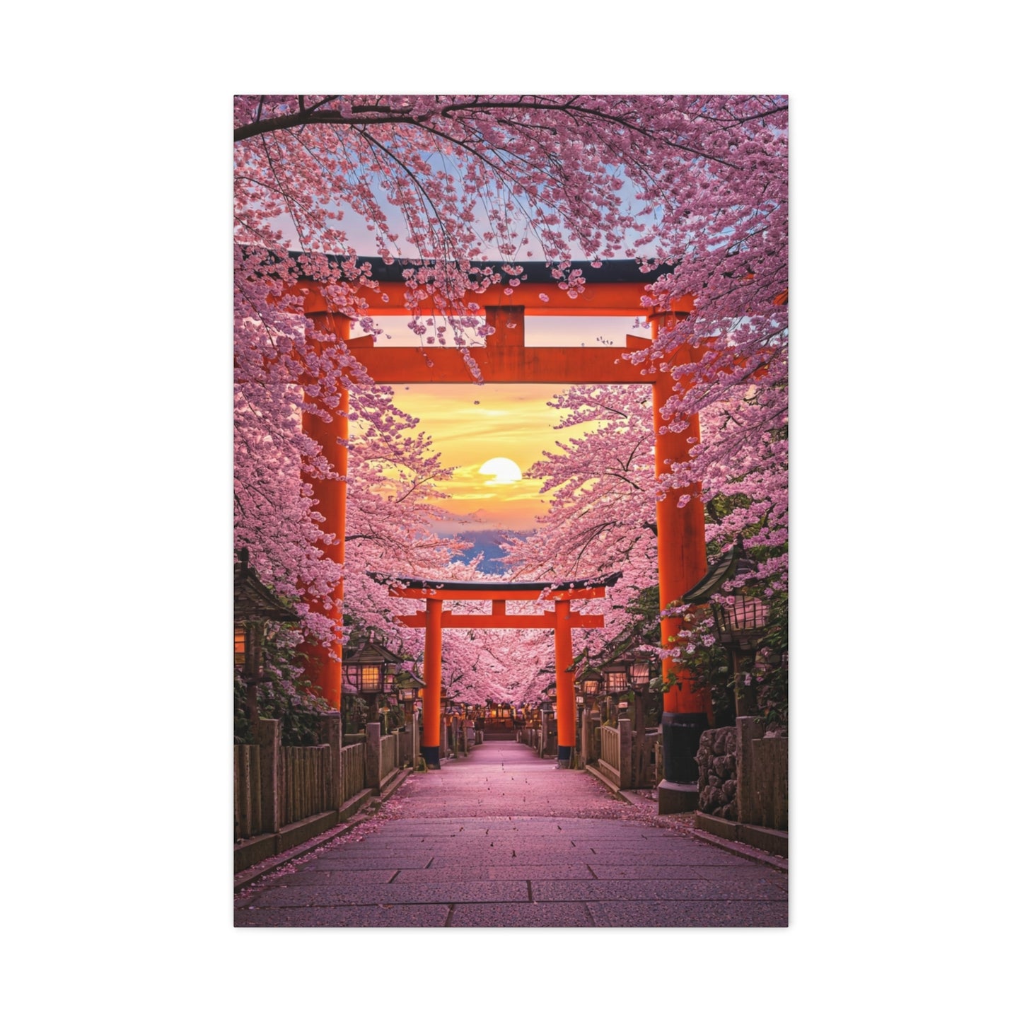 Torii Gate Sakura Pathway at Sunset Wall Art & Canvas Prints