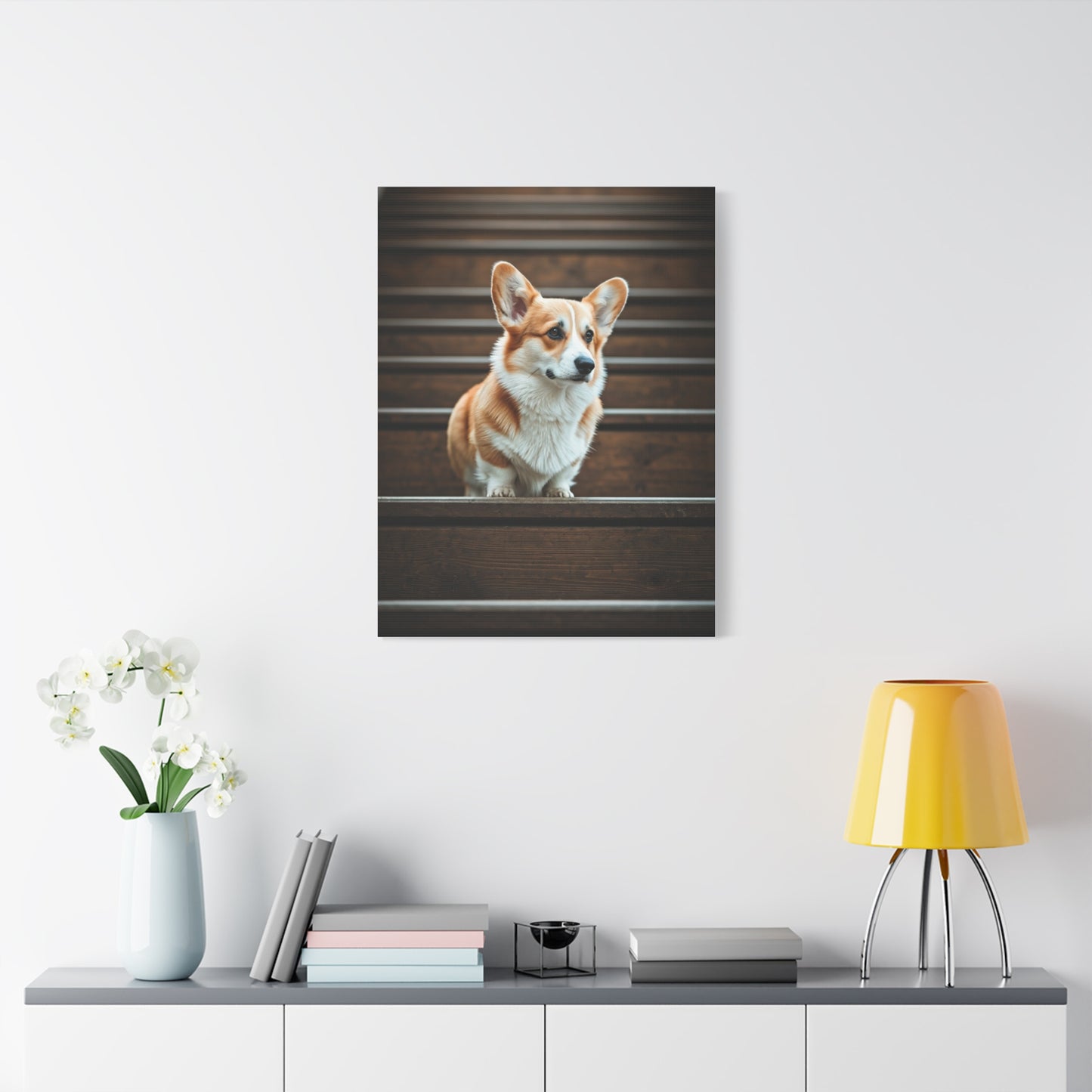 Stairway Corgi Charm Wall Art & Canvas Print
