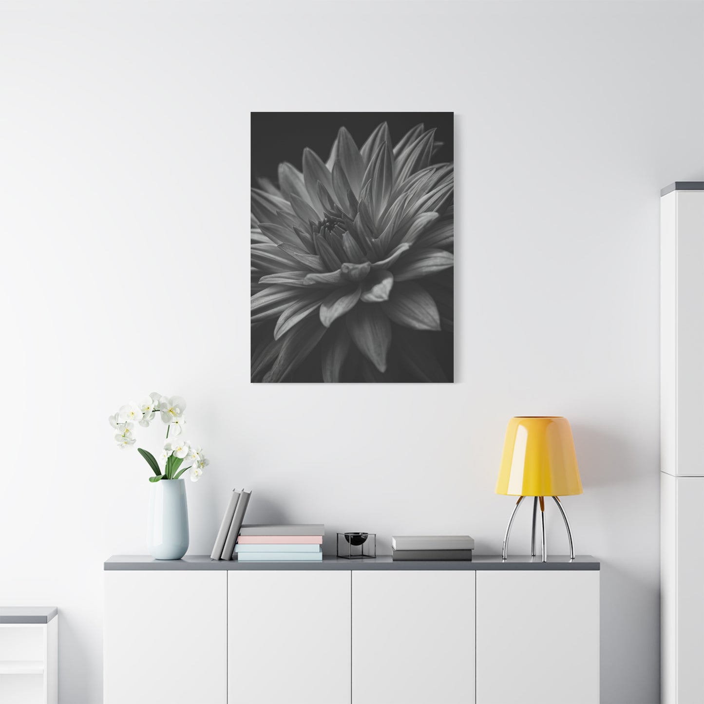 Monochrome Layered Dahlia Bloom Wall Art & Canvas Prints