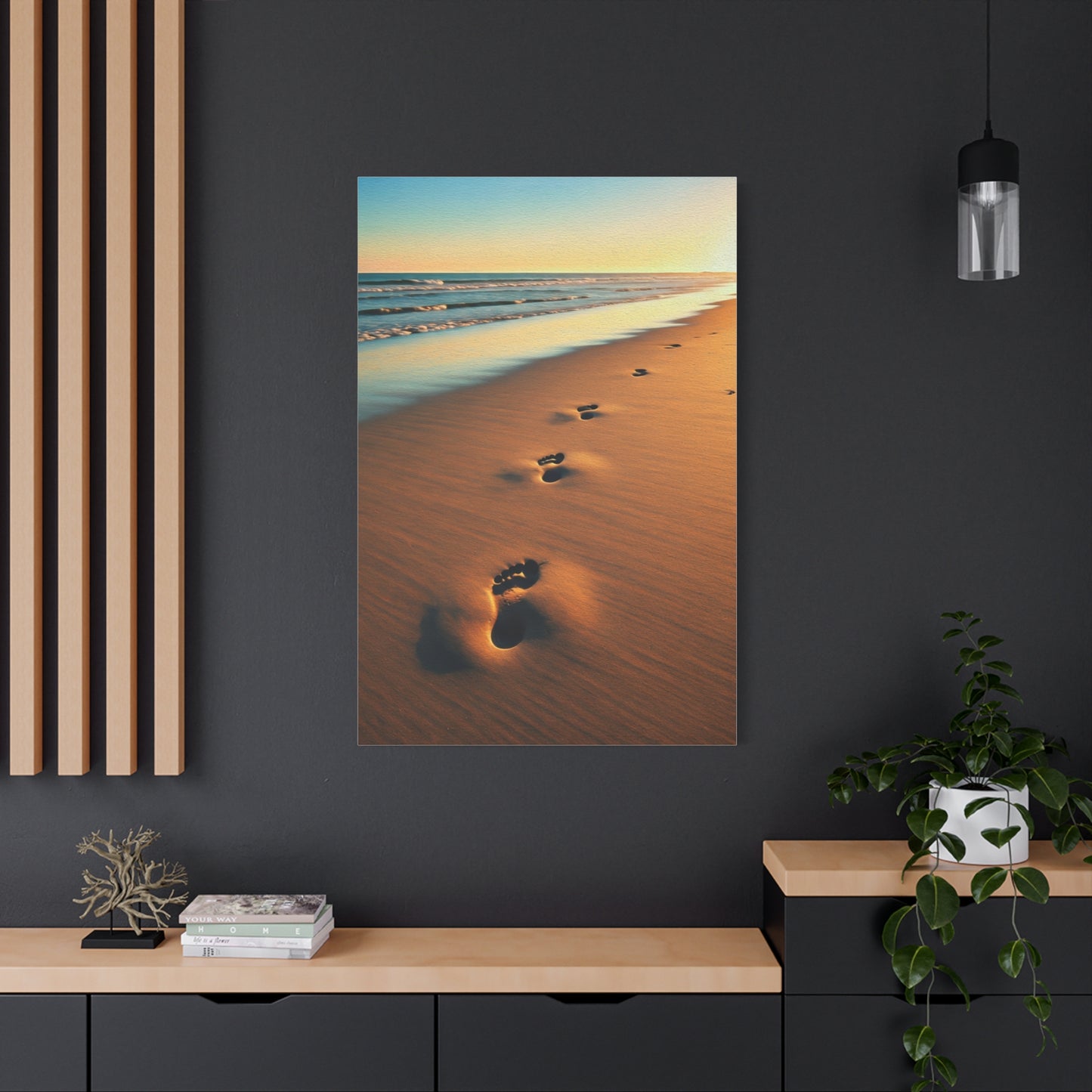 Golden Footprints in Sunset Sand Wall Art & Canvas Prints