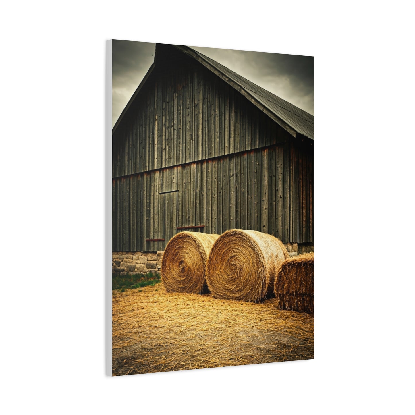 Hay Bales Resting by the Old Barn Wall Art & Canvas Prints