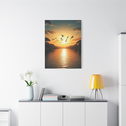 Birds in Flight Over Radiant Ocean Sunset Wall Art & Canvas Prints
