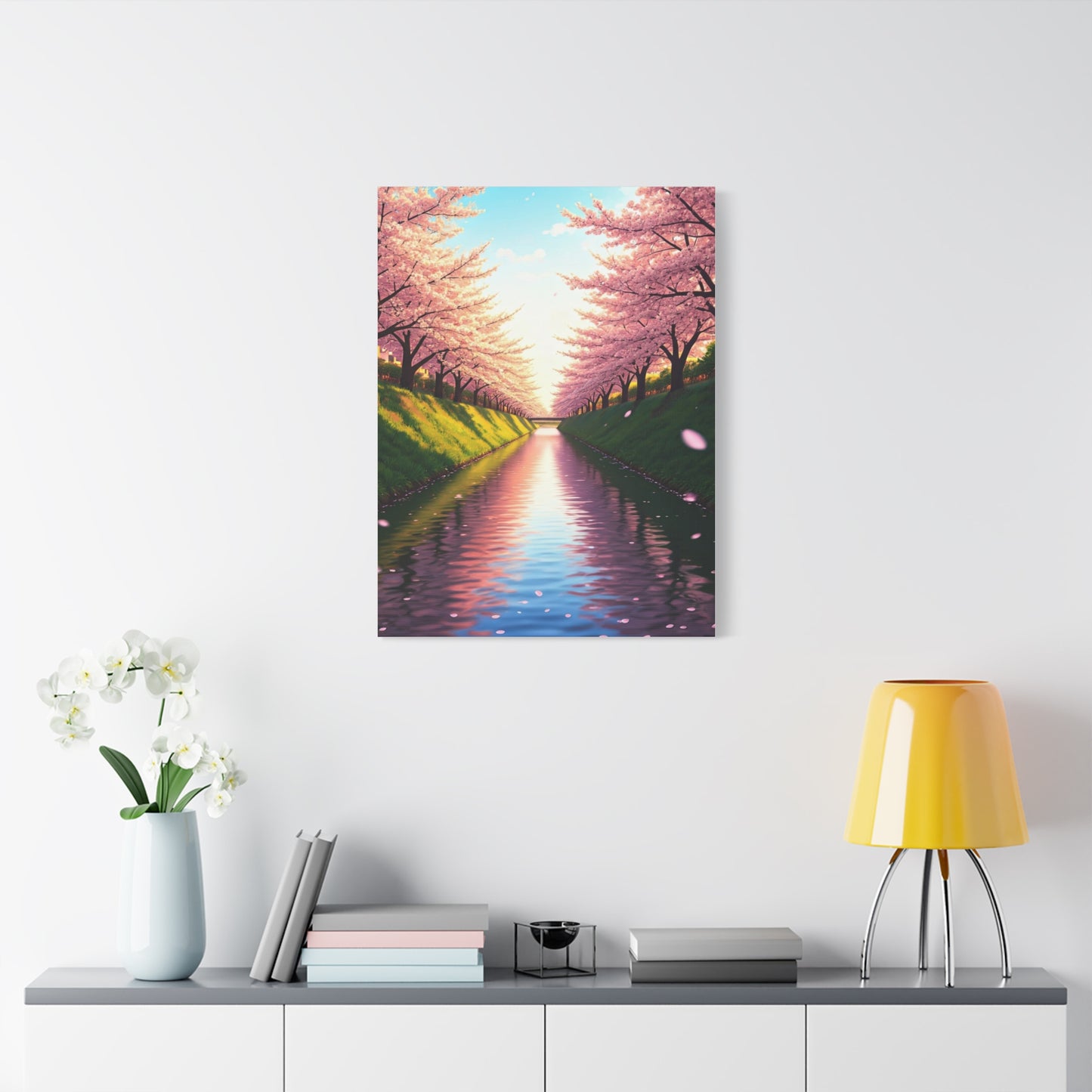 Sakura River Reflection Spring Landscape Wall Art & Canvas Prints