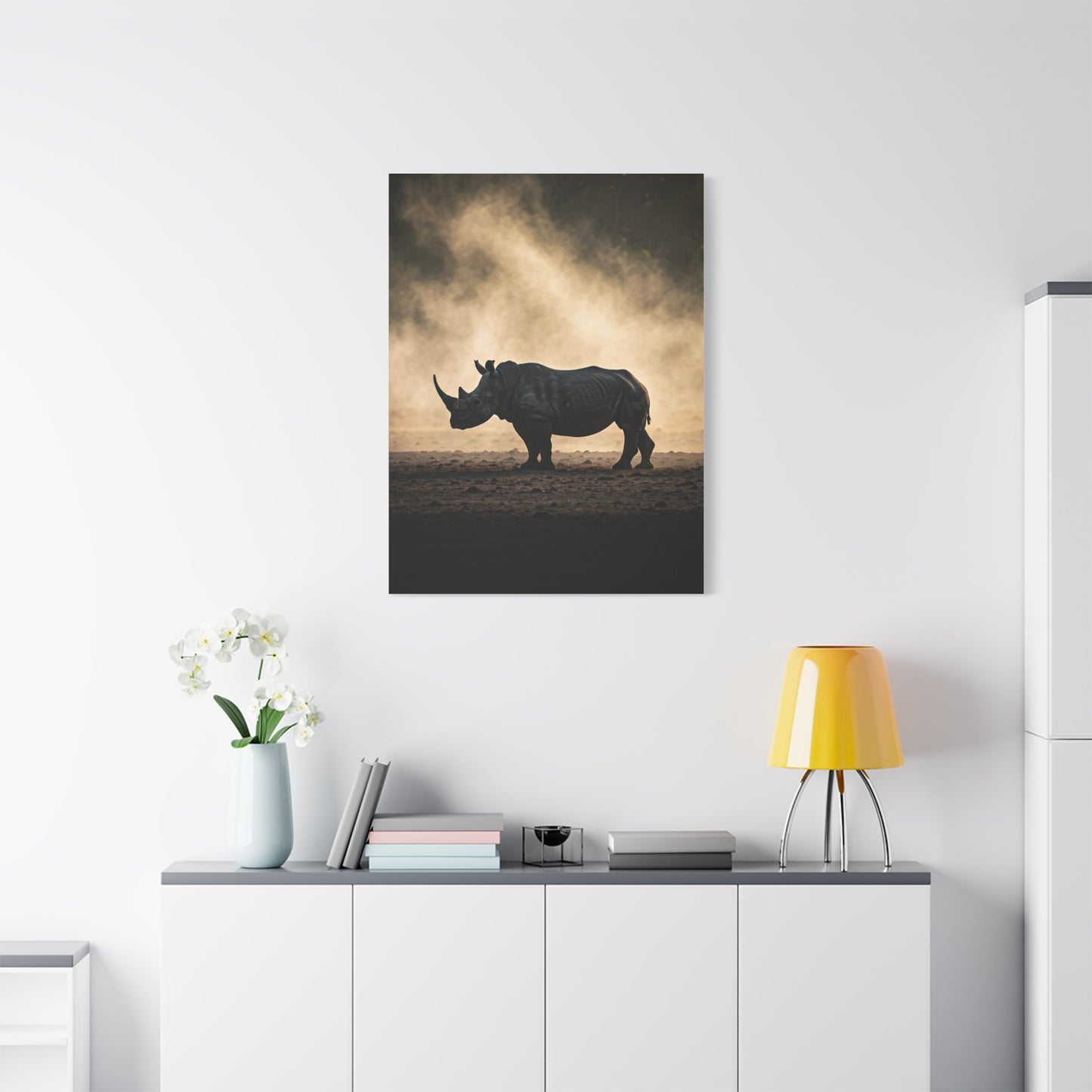 Rhino in Golden Dust Wilderness Wall Art & Canvas Prints