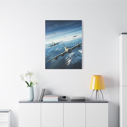 Fighter Squadron Over Mountain Peaks Wall Art & Canvas Prints