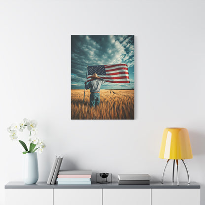 American Flag Over Golden Fields Wall Art & Canvas Prints