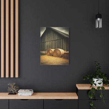 Hay Bales Resting by the Old Barn Wall Art & Canvas Prints