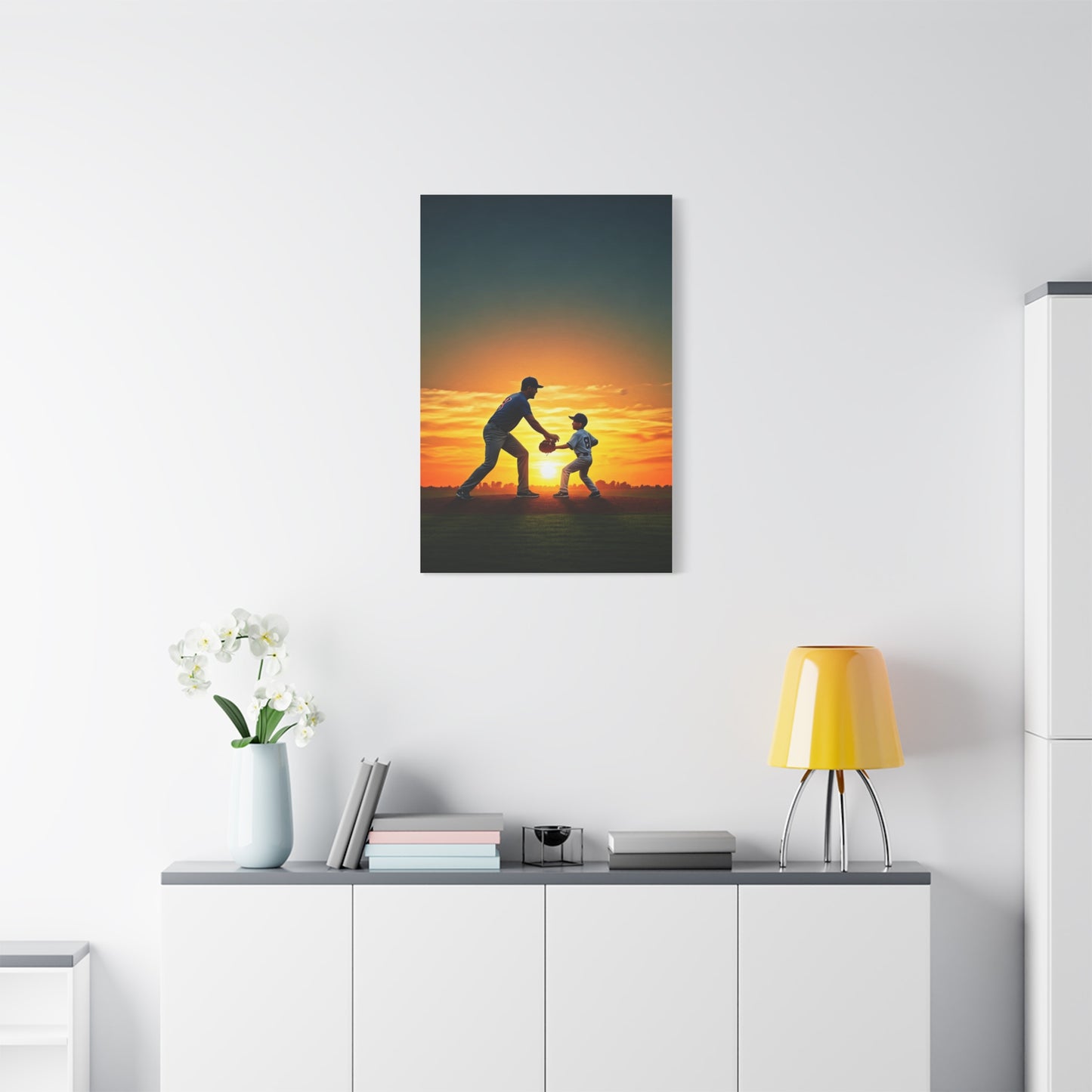 Father and Child Baseball Sunset Moment Wall Art & Canvas Prints