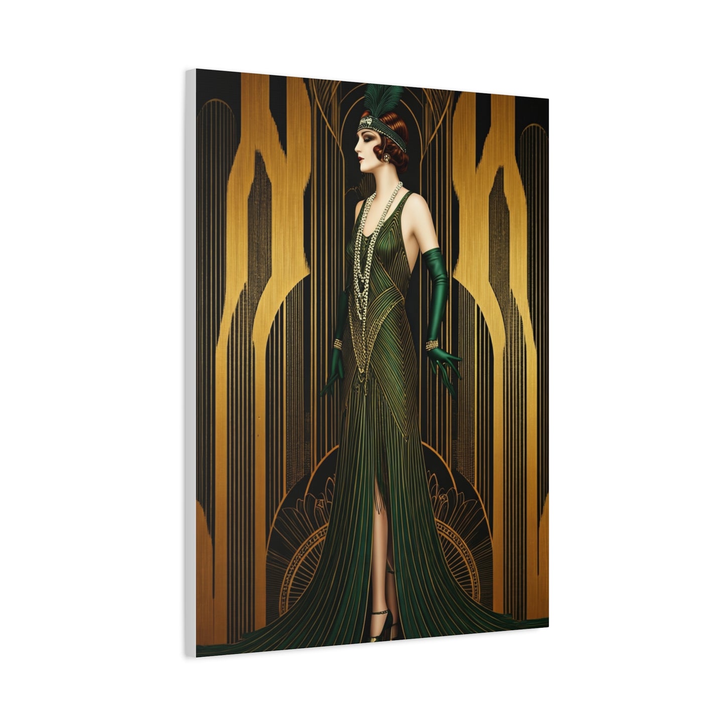 Emerald Deco Flapper Elegance Wall Art & Canvas Prints