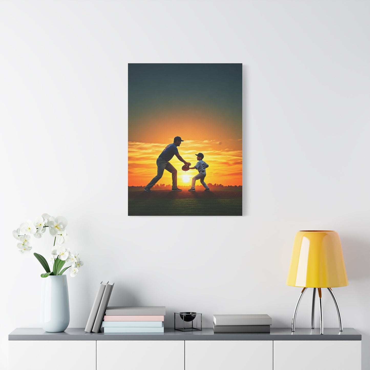Father and Child Baseball Sunset Moment Wall Art & Canvas Prints