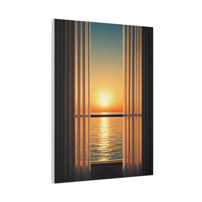 Golden Horizon Through Sheer Curtains Wall Art & Canvas Prints